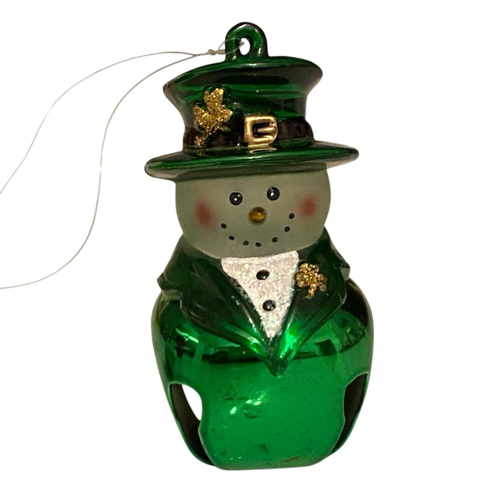 Vintage Good Luck Irish Glass Snowman Christmas Jingle Buddies Ornament with Tag